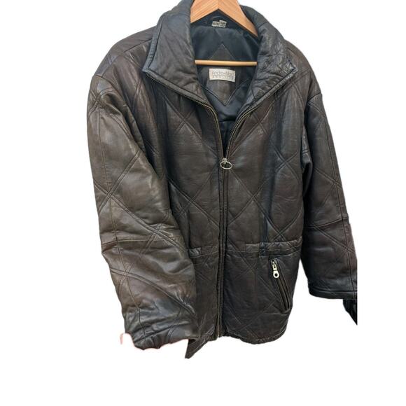 Andrew Marc Addition Mens Leather Jacket XS Brown Quilted Drawstring 90s - Picture 3 of 12